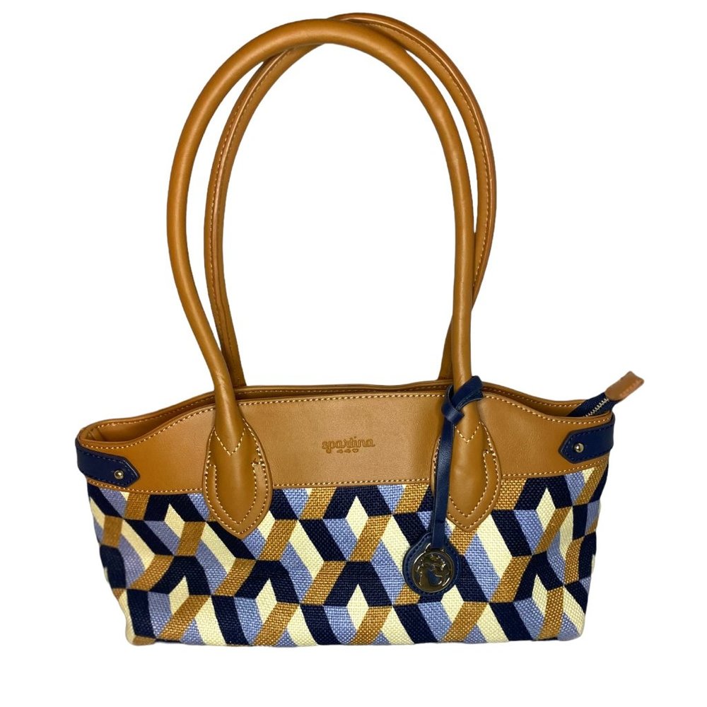 NWOT SPARTINA 449 Bateau Bleu East West Shoulder Linen/Leather Purse